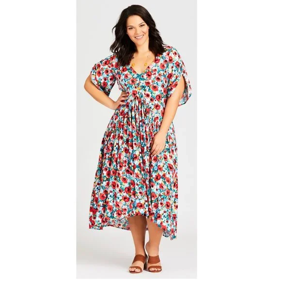 Floral Dress Poppy Print ~ size 22 - 24 ~ Loralette - Picture 1 of 6